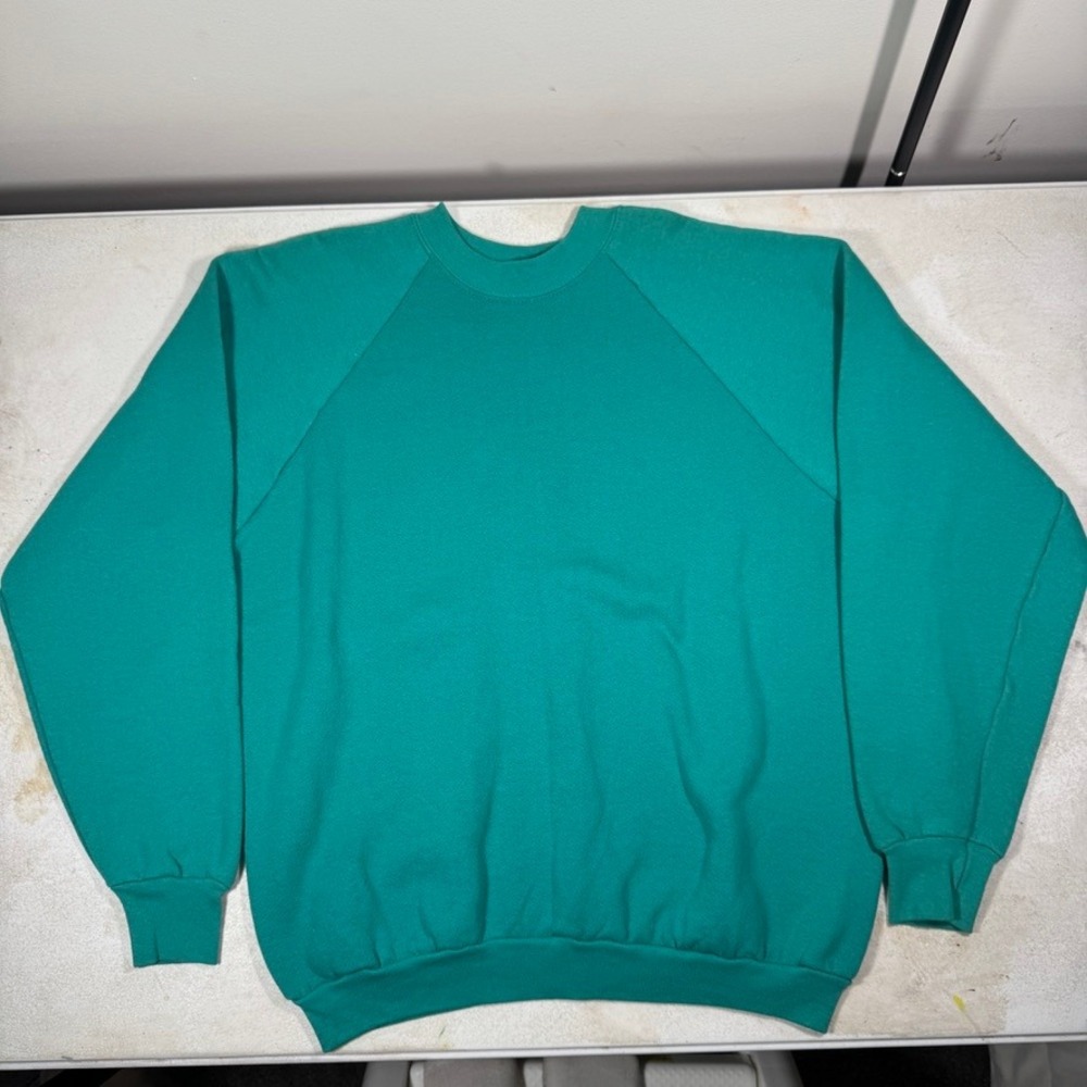Vintage Fruit of the Loom Sweatshirt XL Mens Teal Green Raglan Made in USA 90s